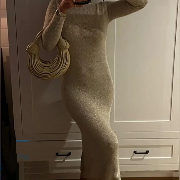 ZARA ~ LONG KNIT DRESS WITH METALLIC THREAD DETAIL - Picture 8 of 14